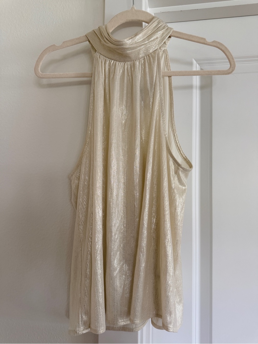 Anthropologie Metallic Cream Halter Tank Top